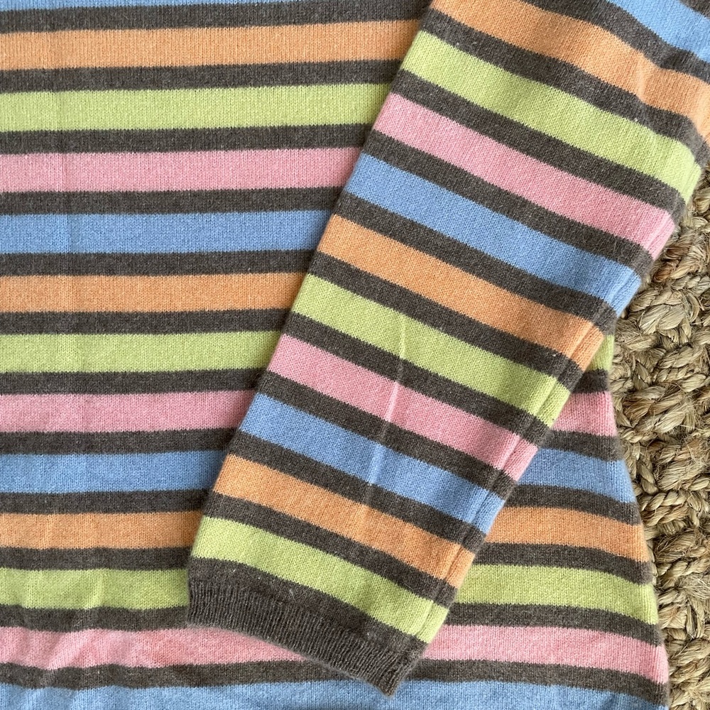 Talbots 100% Cashmere Striped Sweater XL Pastel V-Neck Soft Luxe Preppy - Picture 6 of 9